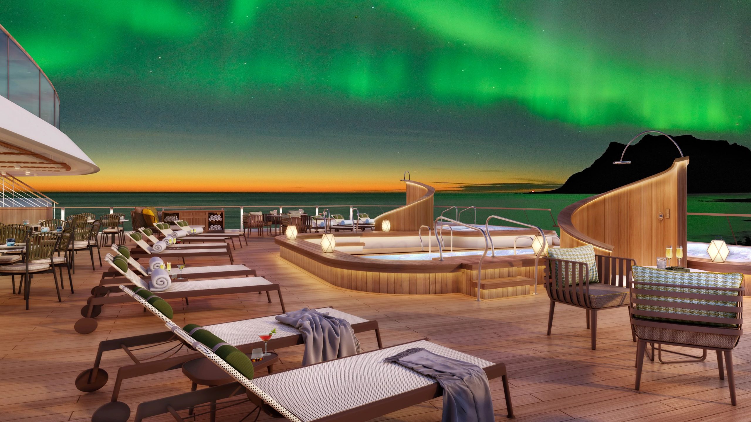 Seabourn Venture Deck 5 Aft Pool - Northern Lights